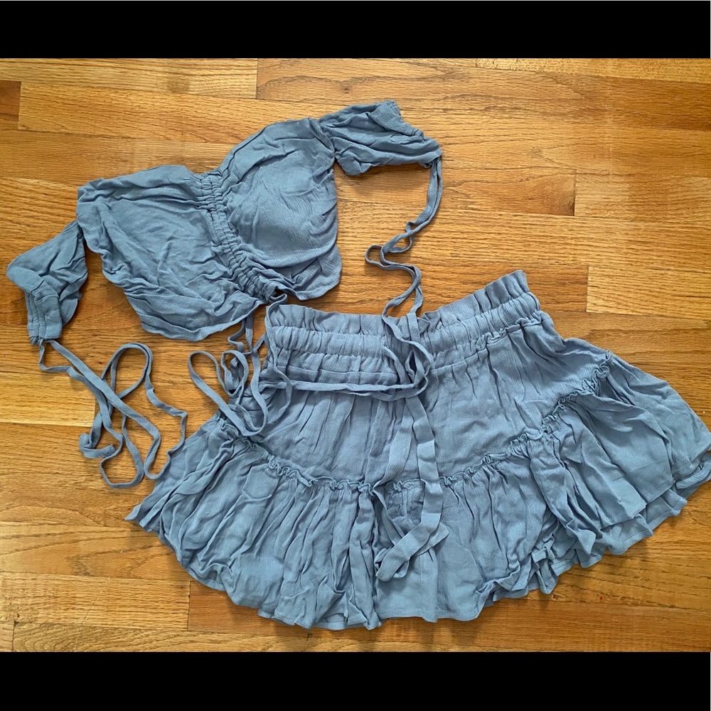 Shein Blue Crop Top & Skirt
